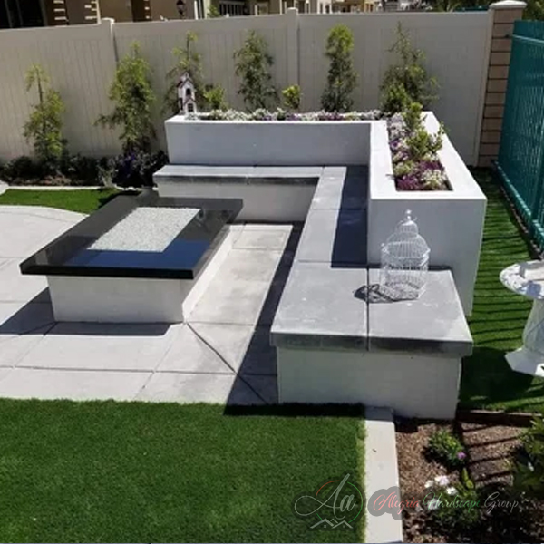 Luxury outdoor living space by Alegria Hardscape Group